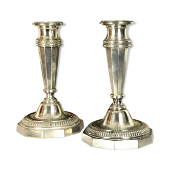 Pair of antique louis XVI style silver bronze candlesticks