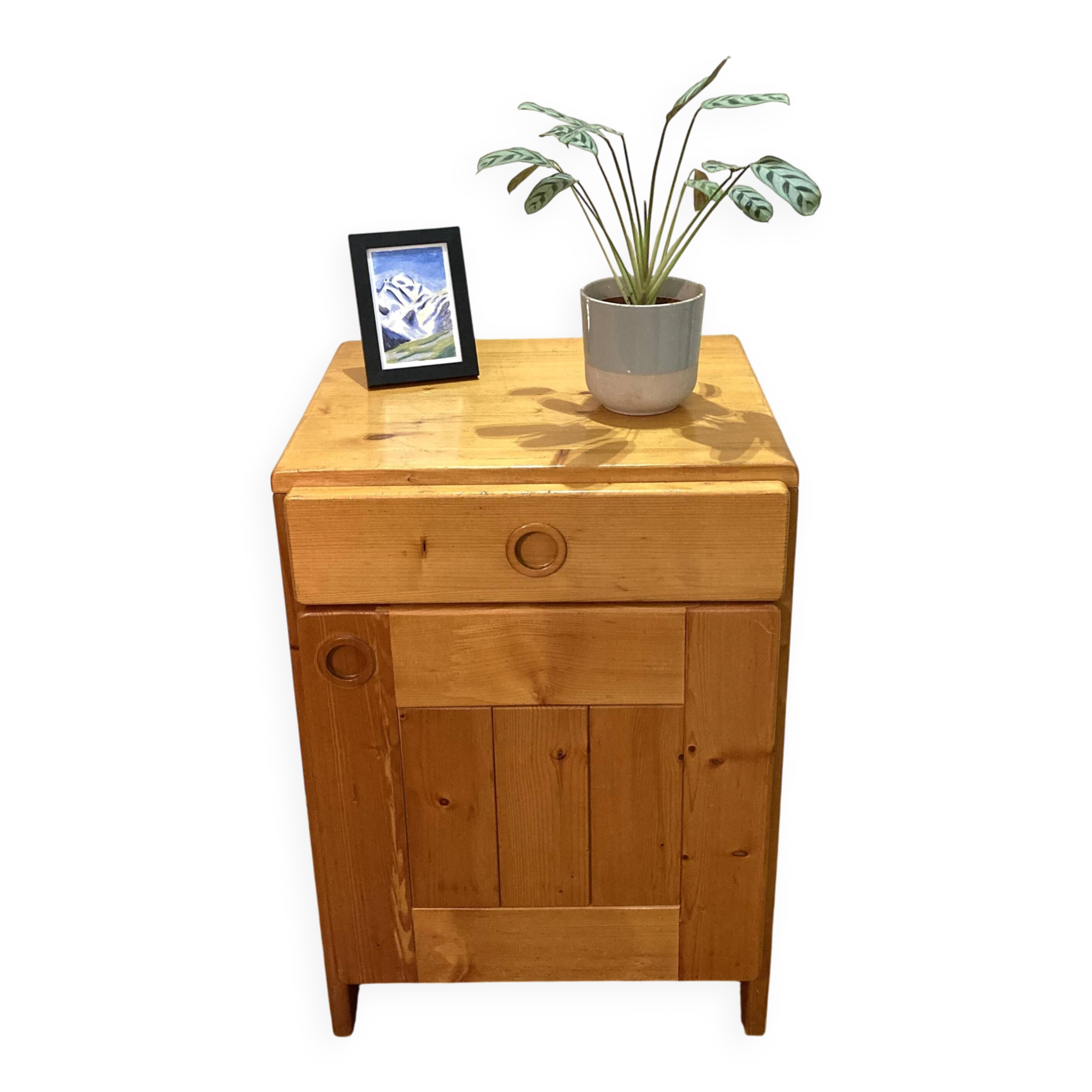 Bedside table/small chest of drawers in pine Charlotte Perriand Les Arcs