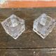 Pair of Modernist Cube Design Candle Holders Moulded Glass 1970s Vintage