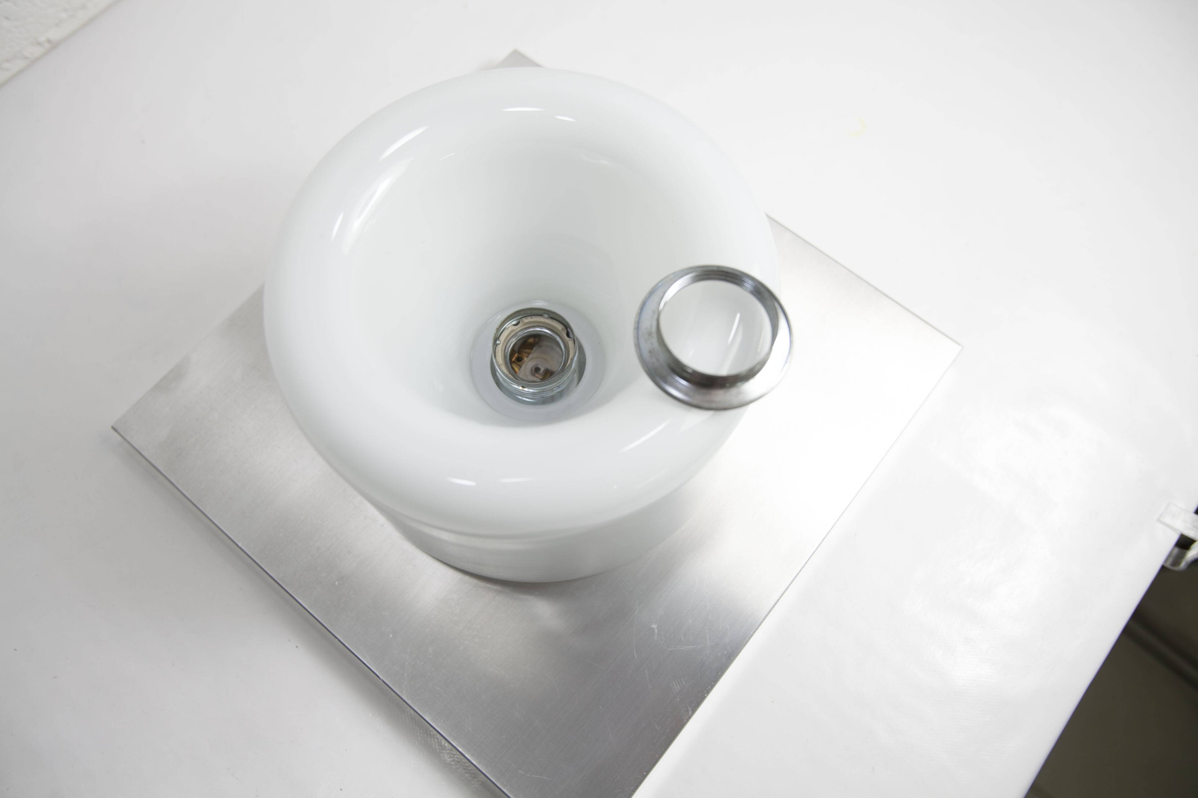 Ceiling light Doria Leuchten 1960, Germany, Alu Opaline + bulb