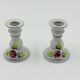 Lot of 2 Vintage Porcelain Candle Holders with Roses