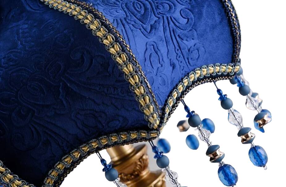 Vintage Table Lamp with Blue Floral Glass Shade - Romantic Accent Lamp for Bedroom