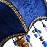 Vintage Table Lamp with Blue Floral Glass Shade - Romantic Accent Lamp for Bedroom