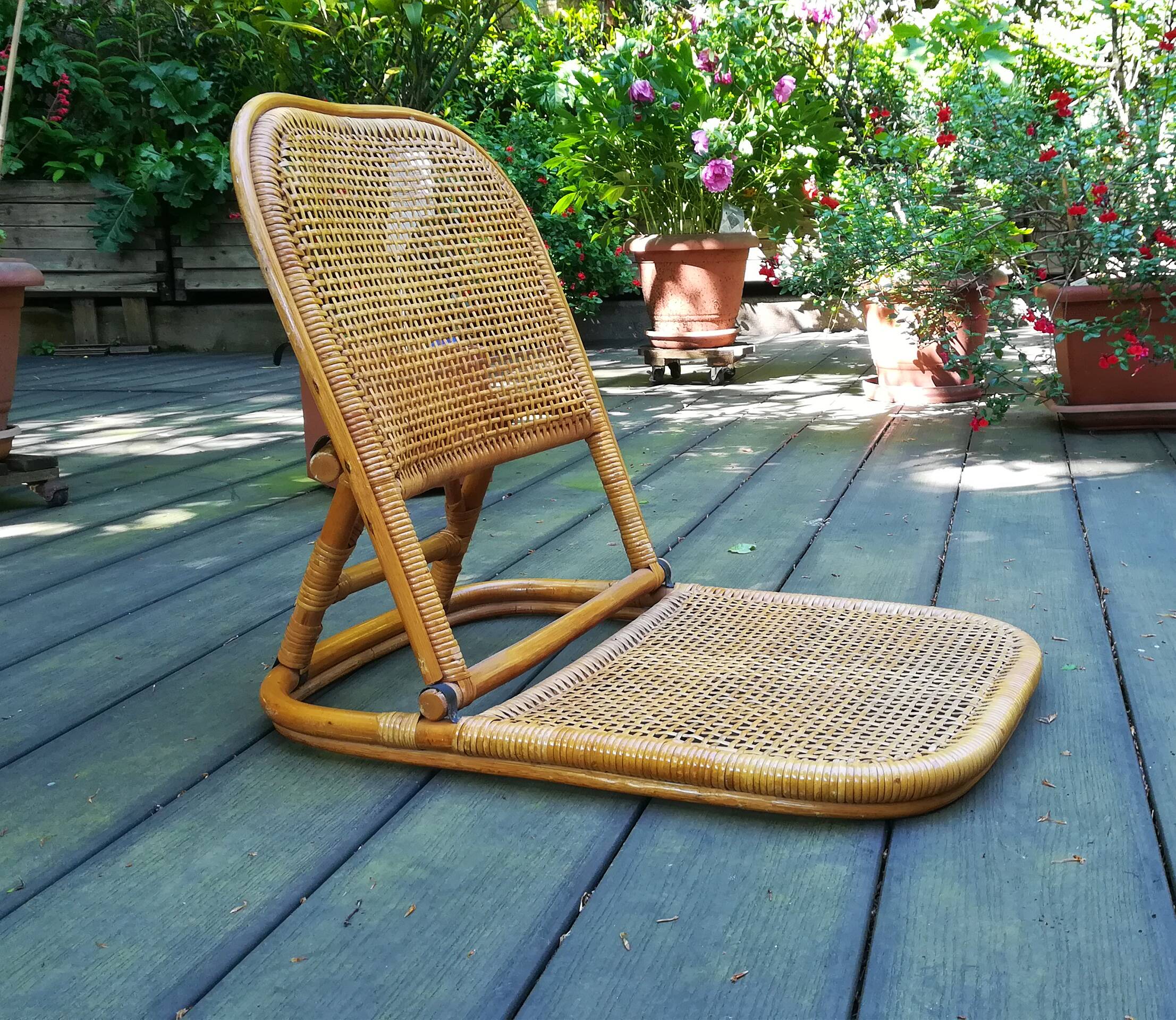 Folding rattan beach chair, USA, 1960s