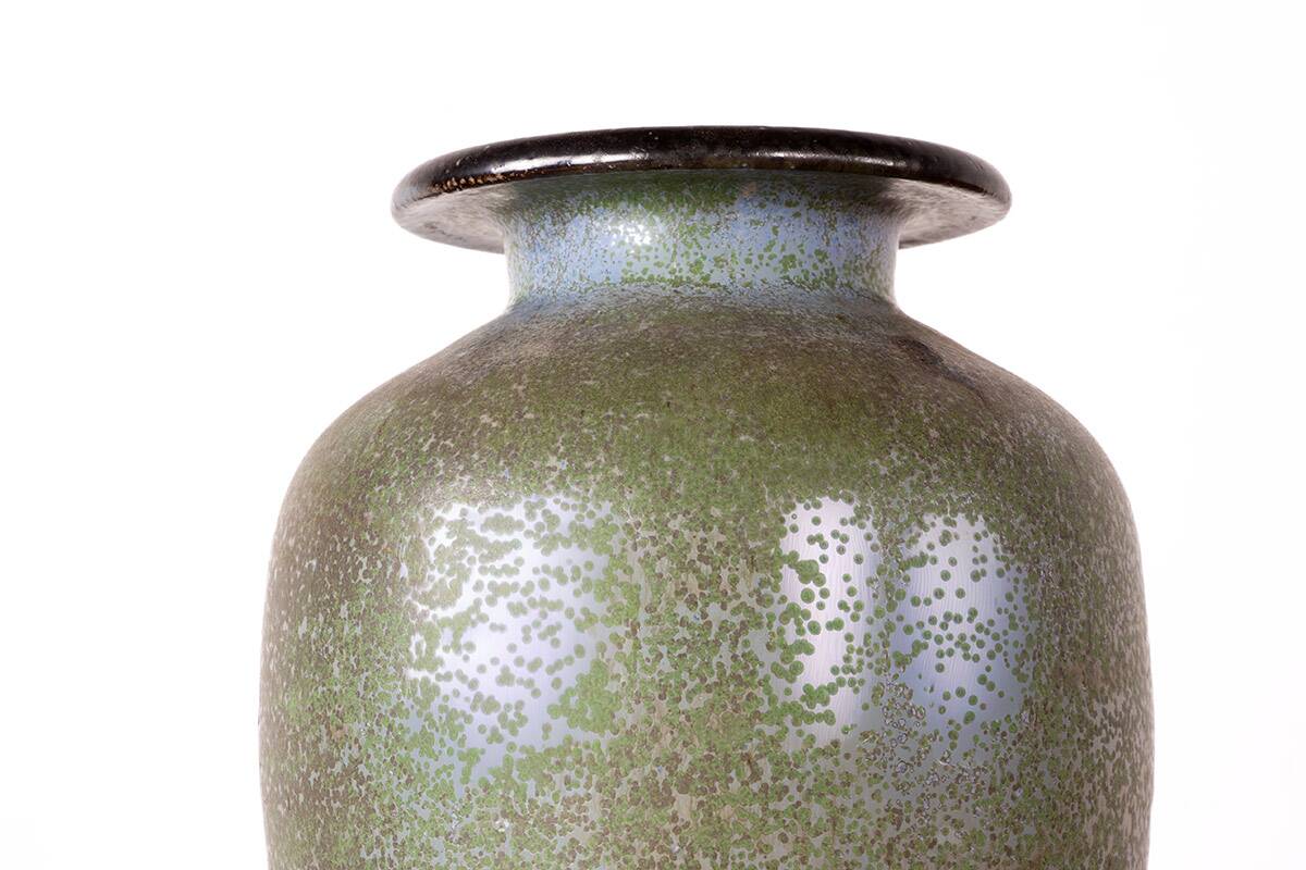 Art Deco vase, in green glazed stoneware, Roger Guérin 1930.