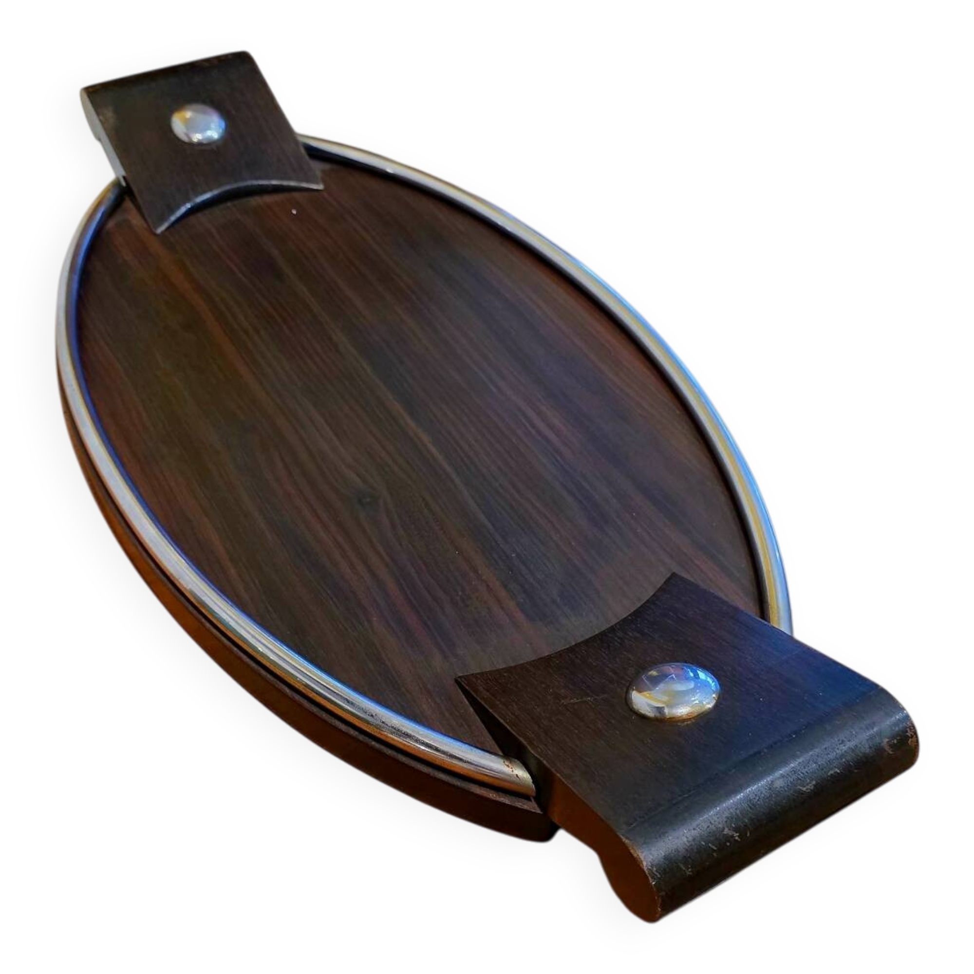Art Deco Tray – Rosewood & Chrome Steel, circa 1940
