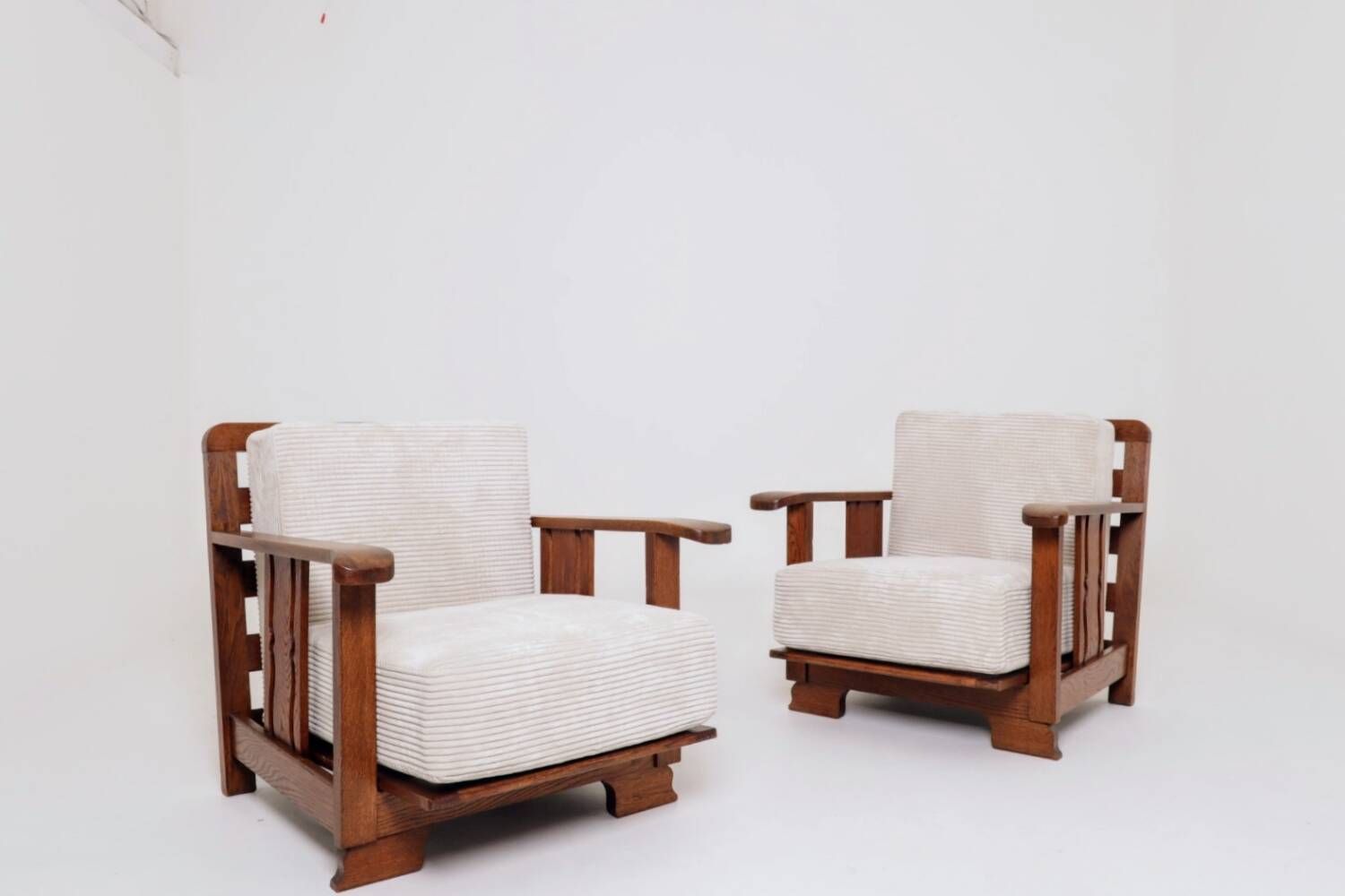 Vintage armchairs set of 2 brutalism off white corduroy