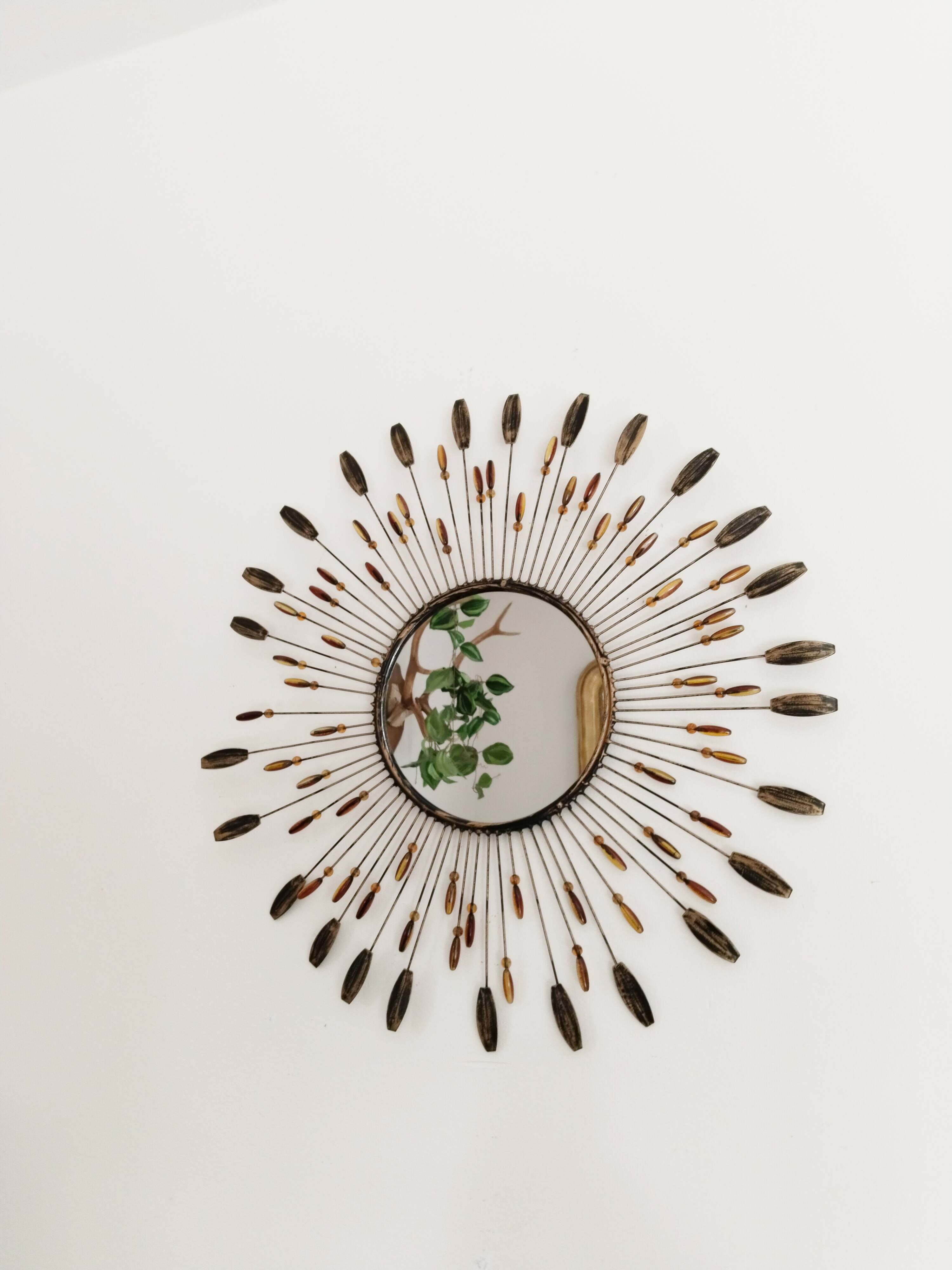 Vintage French metal sun mirror, 52 cm