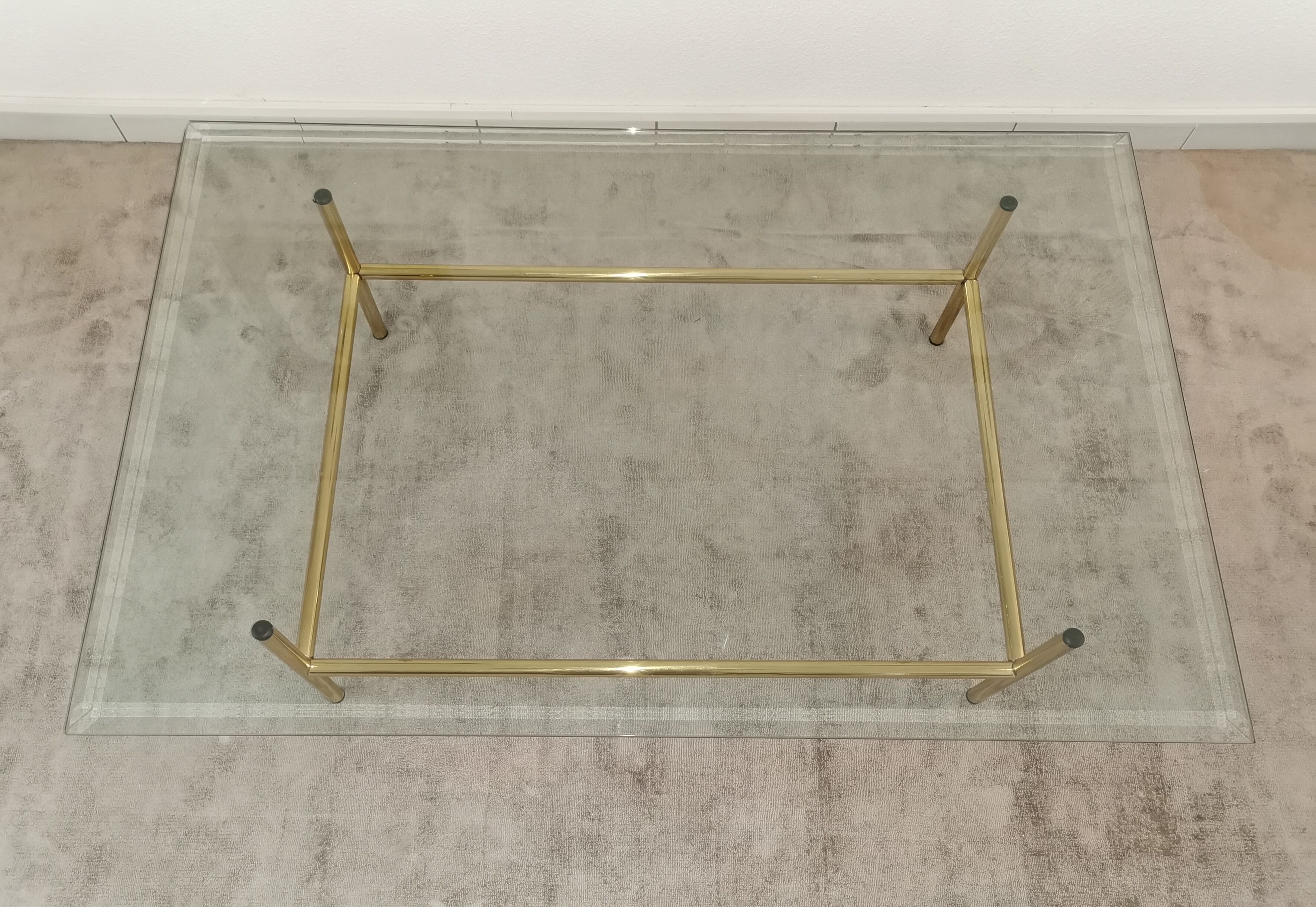 Coffee table glass and gold metal 80s