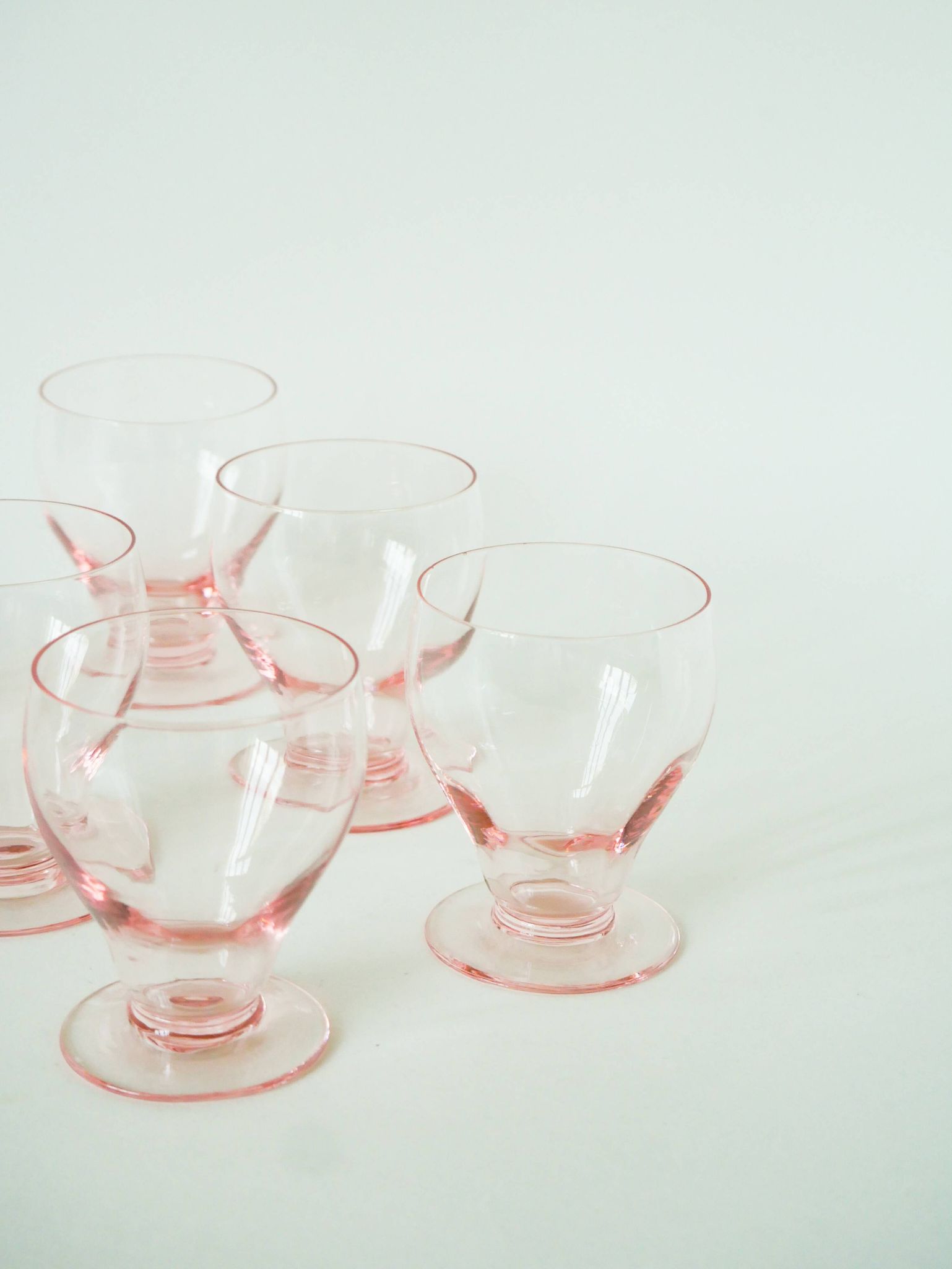 Set of 6 small wine glasses, Pink, Art Deco, 1930