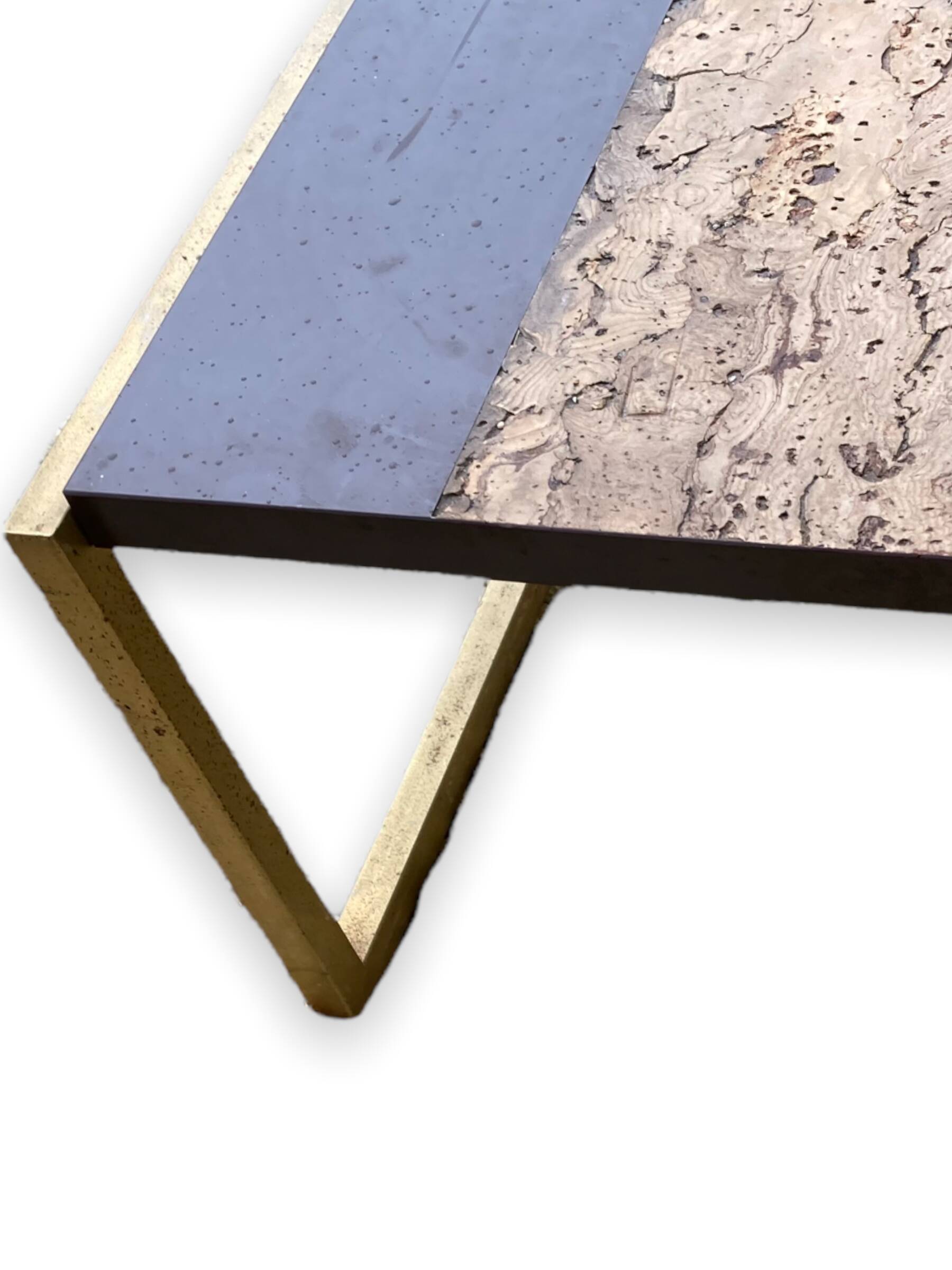 Coffee table in cork, wood and gilded steel in the taste of Romeo Rega