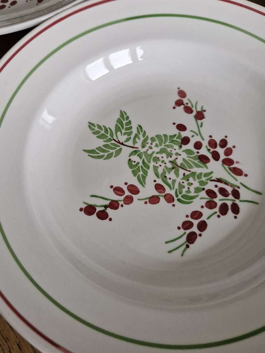 Antique service – KG Lunéville – 12 plates with red & green floral decoration