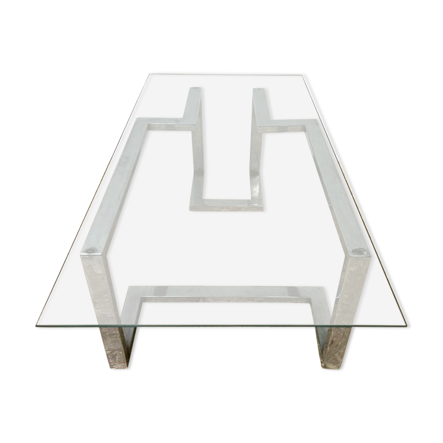 Old glass and chrome coffee table, 70