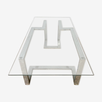 Old glass and chrome coffee table, 70