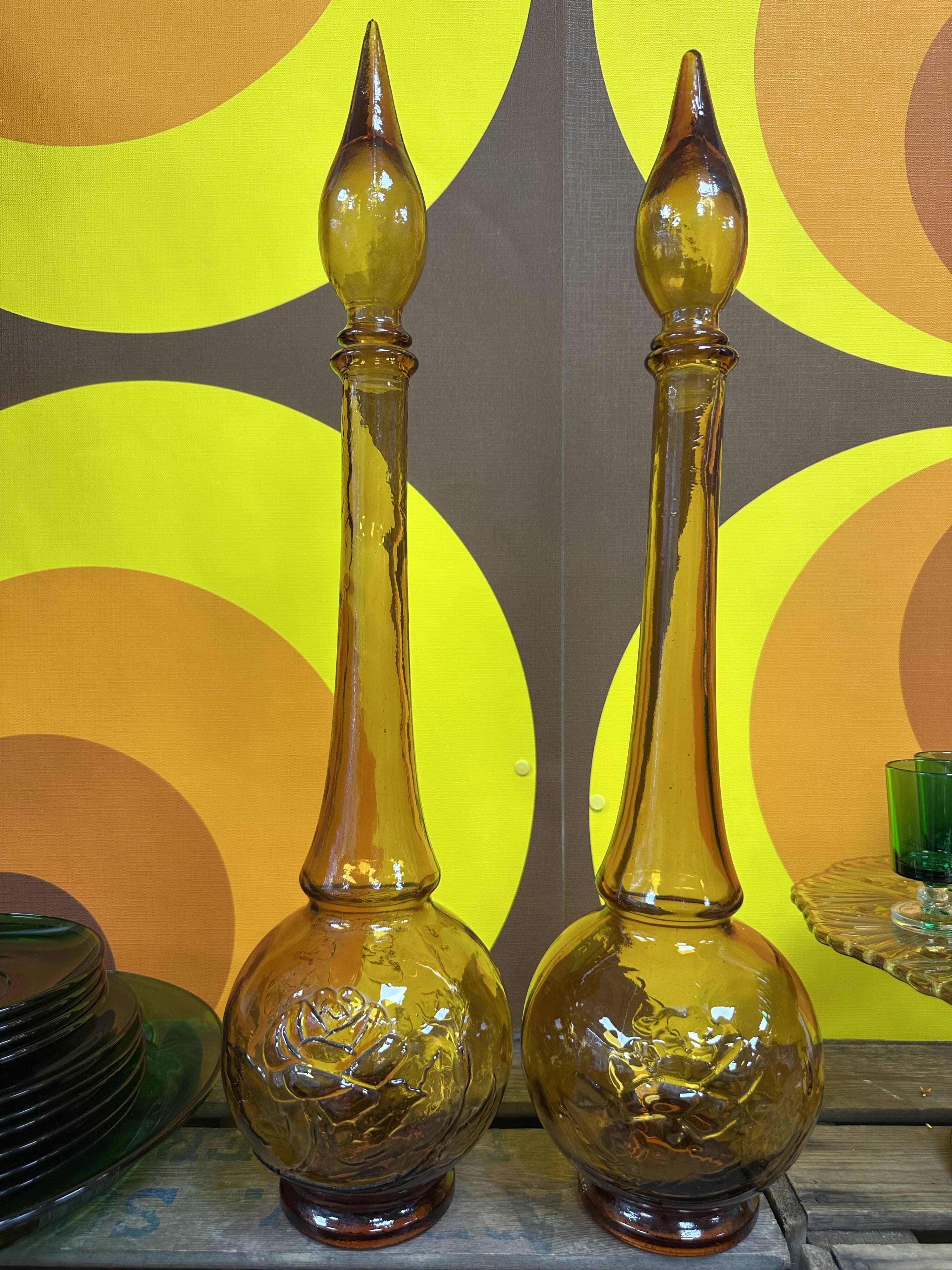 Large Italian Empoli glass carafes
