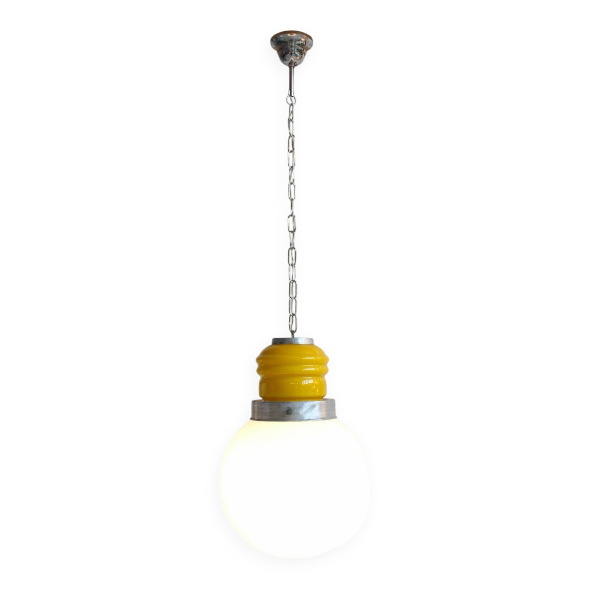 Murano glass "bulb" in yellow and white, space age, Italy 1960s