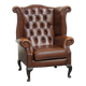 Chesterfield wing chair in dark brown English cowhide
