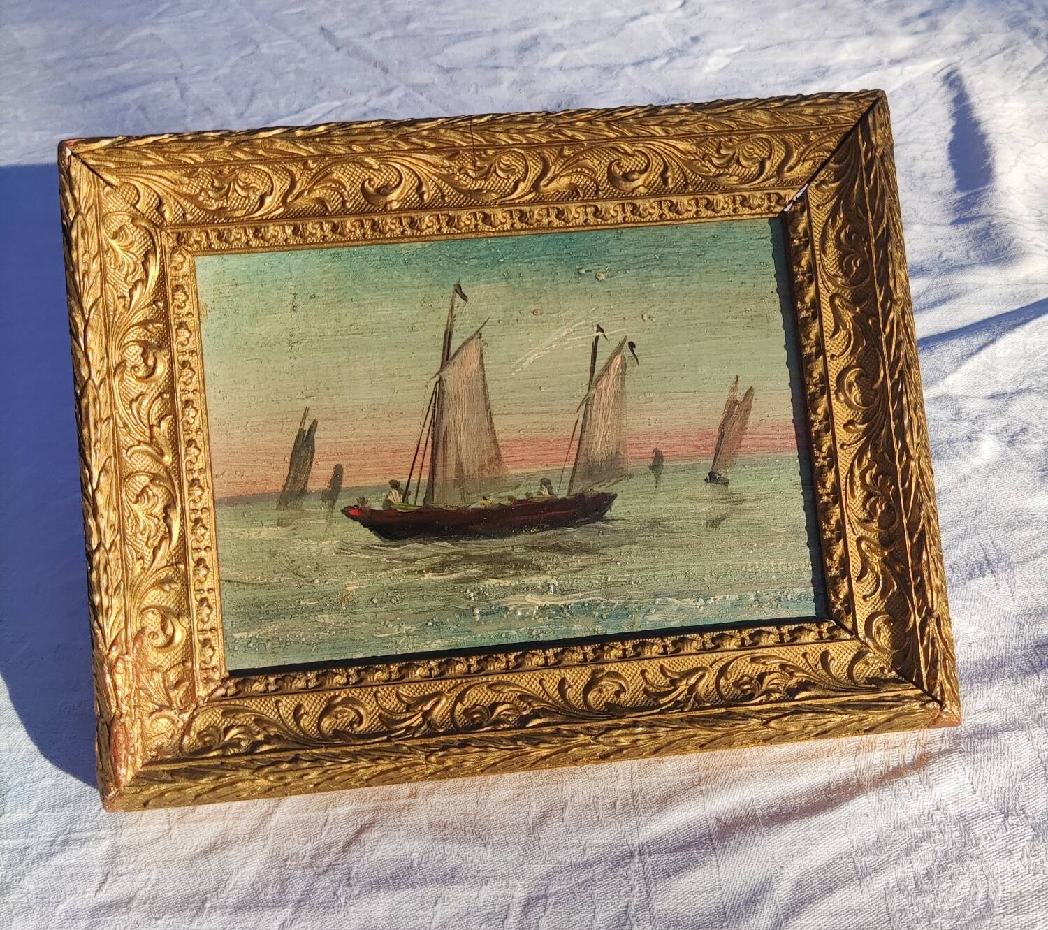 2 old paintings - oil on wood - theme: marine