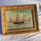 2 old paintings - oil on wood - theme: marine