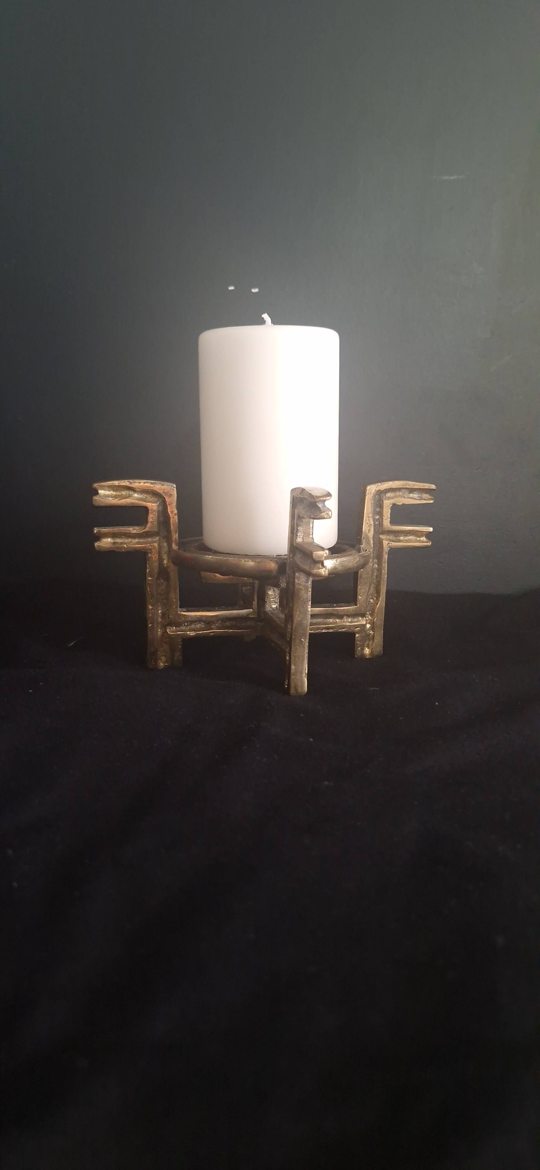 Brutalist candle holder '60-70, patinated gold