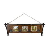 Early 20th Century Dutch Oak Wall Coat Rack with Decorative Tiles, 1950s