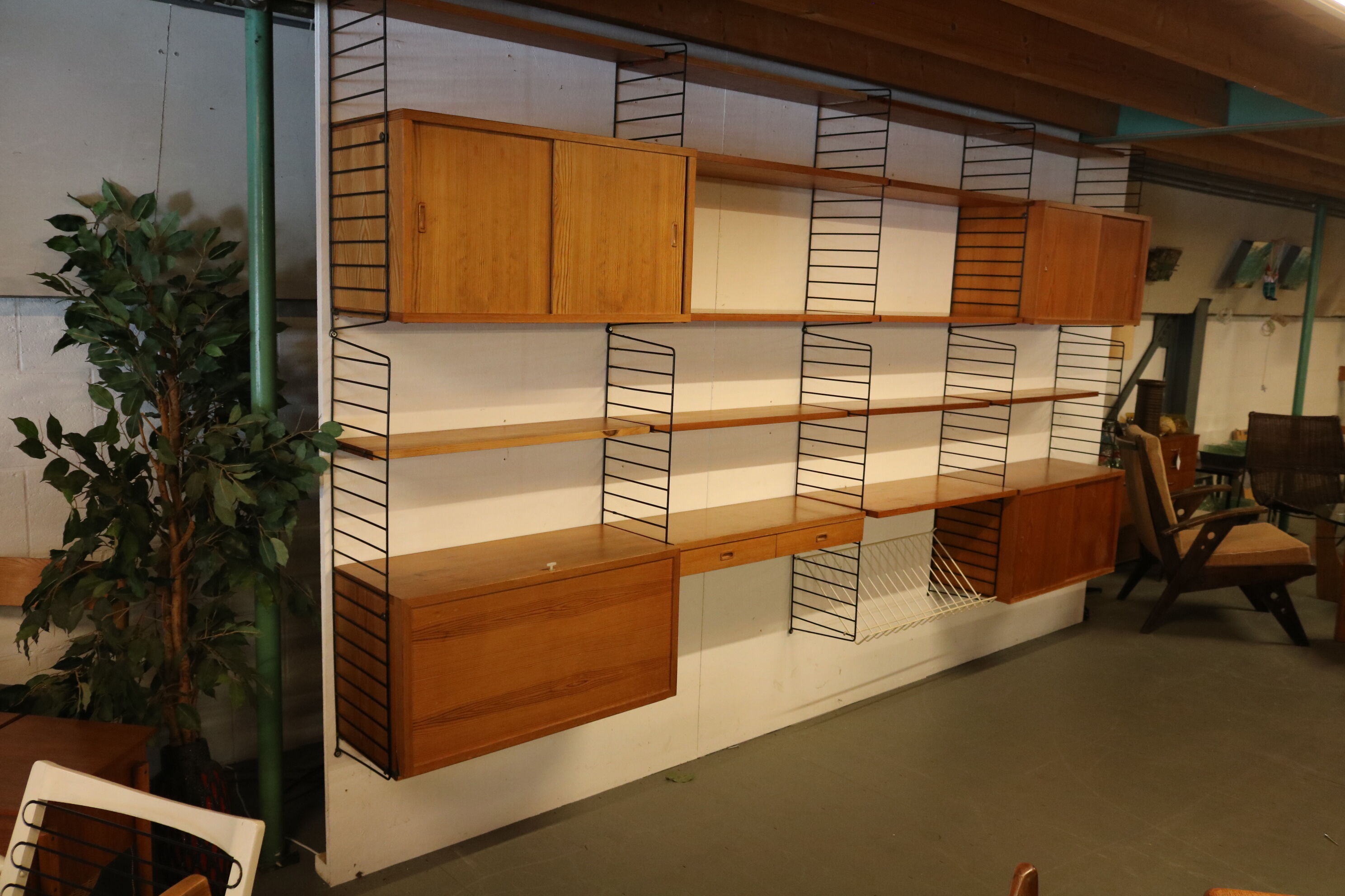 Birch system cabinet, designed by Nisse Strinning, manufactured by String in Denmark, 1950s