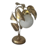 70s gold metal and opaline lamp