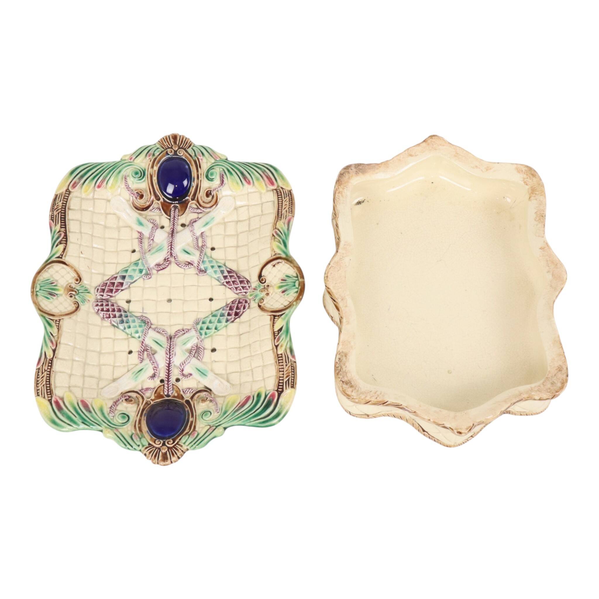 Antique French Majolica Earthenware Asparagus Plate, 19th Century