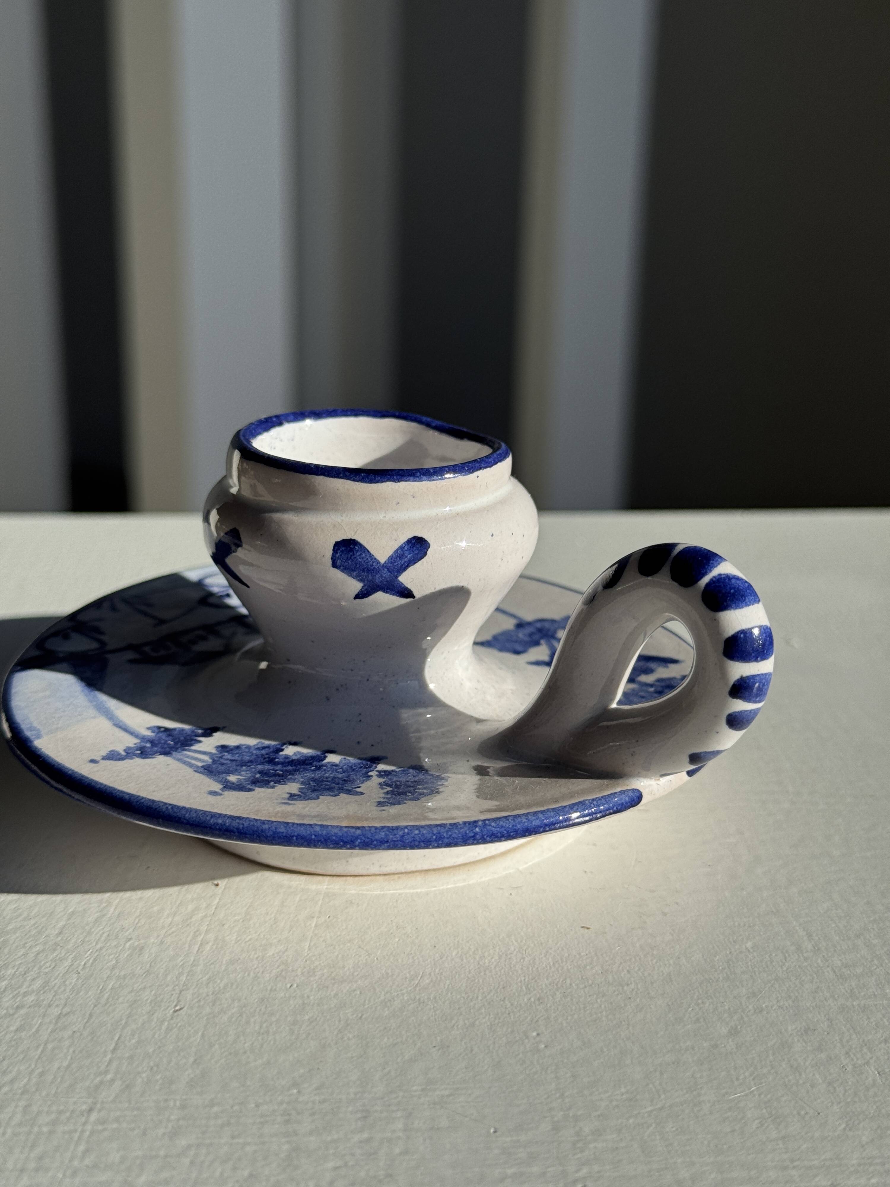 Dutch white and blue candlestick with windmill pattern H5 D10