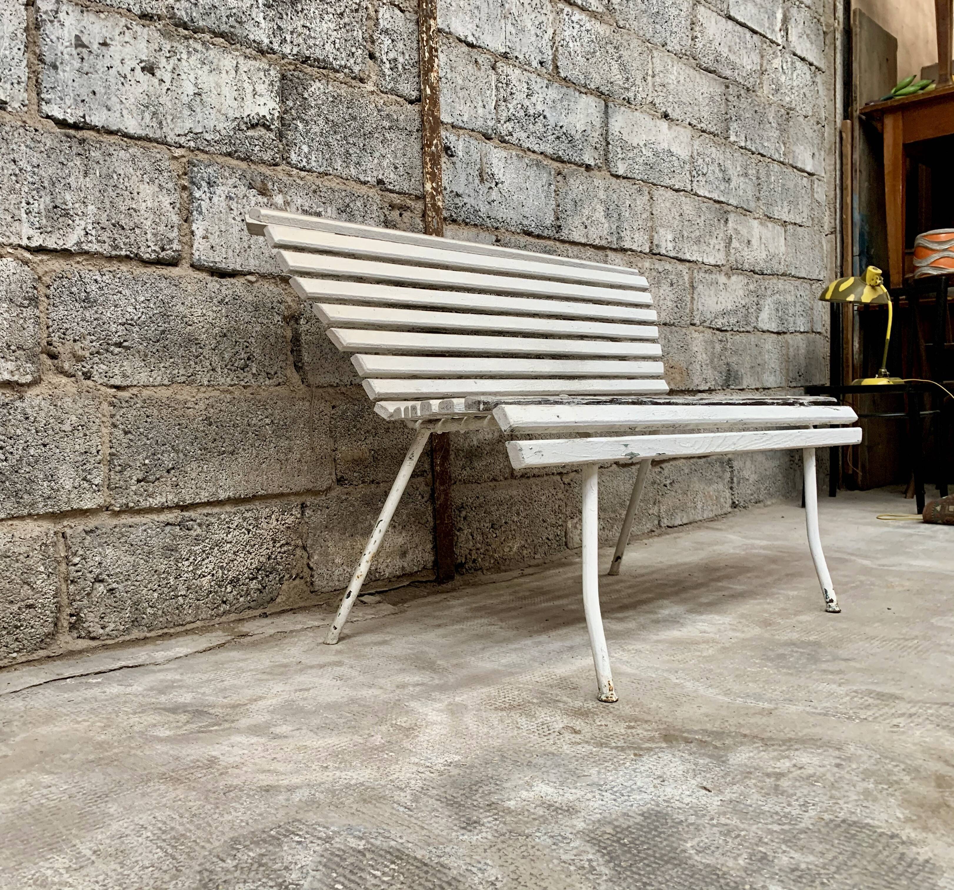 Old vintage garden bench with 2 wooden place, 1950s