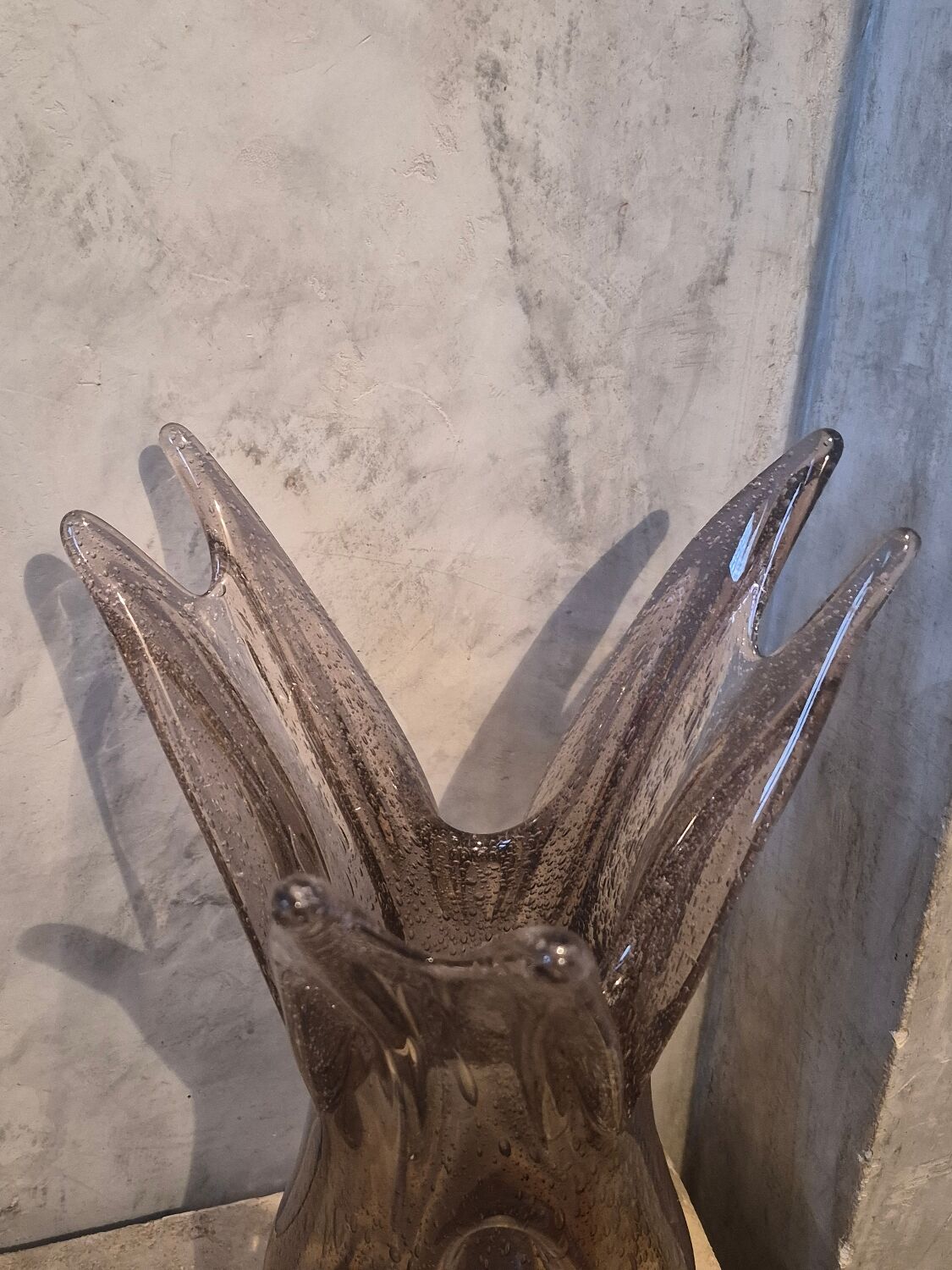 Vintage large blown glass vase with bubbles in mauve.