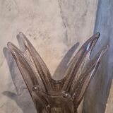 Vintage large blown glass vase with bubbles in mauve.