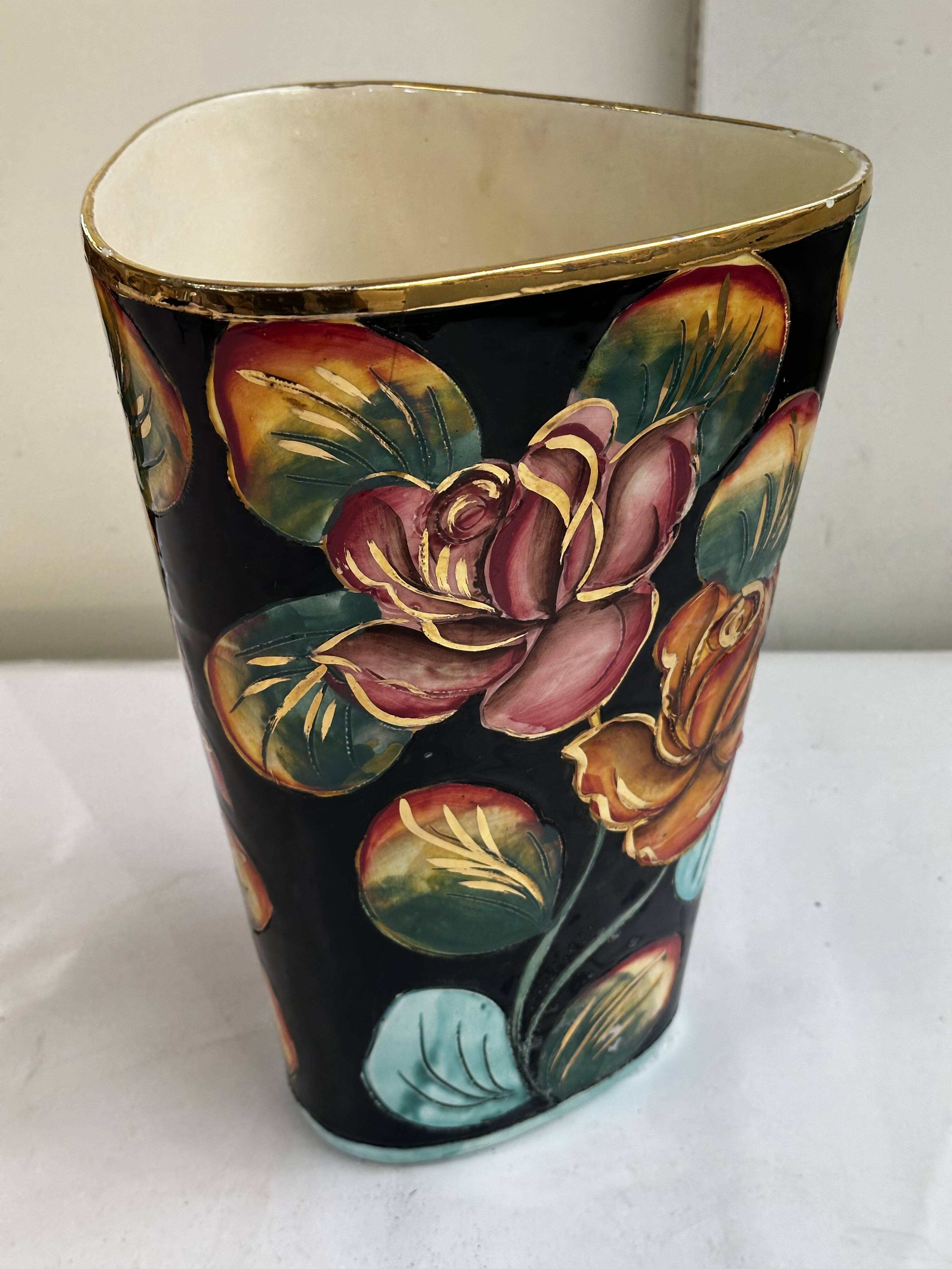 Grand Vase Vallauris Décor Floral peint à la main H 30 cm