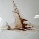 Marine watercolor of Honfleur by Francis Kuhlen, mid-20th century