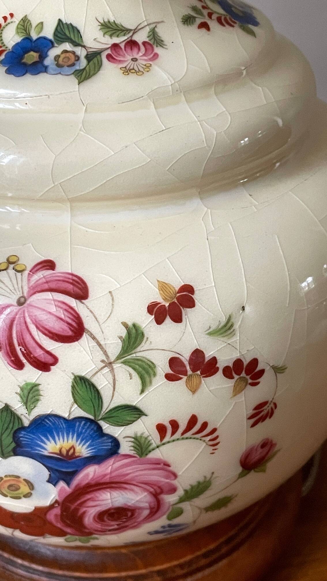 Vintage Ceramic Lamp with Wooden Base