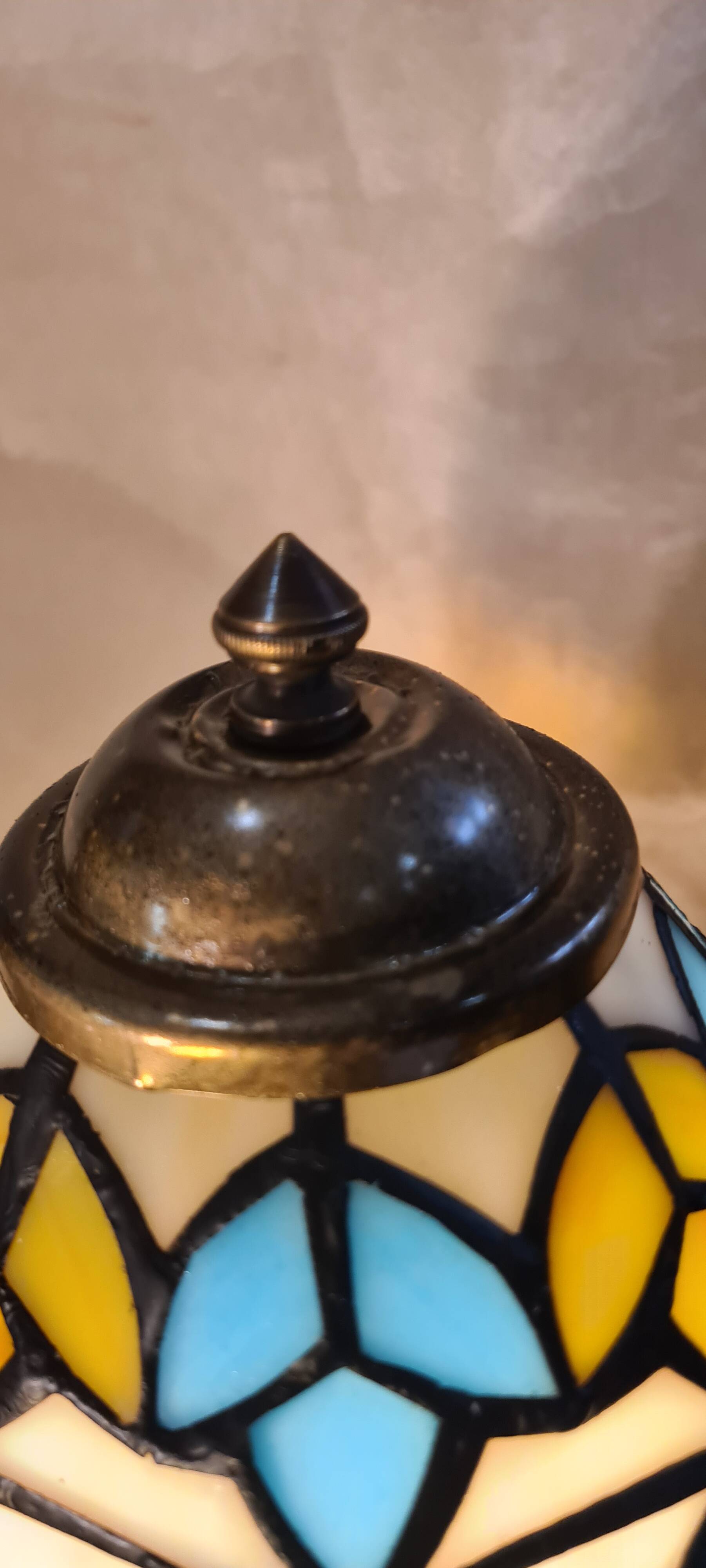 1920s brass lamp with tiffany stained glass shade 48x14