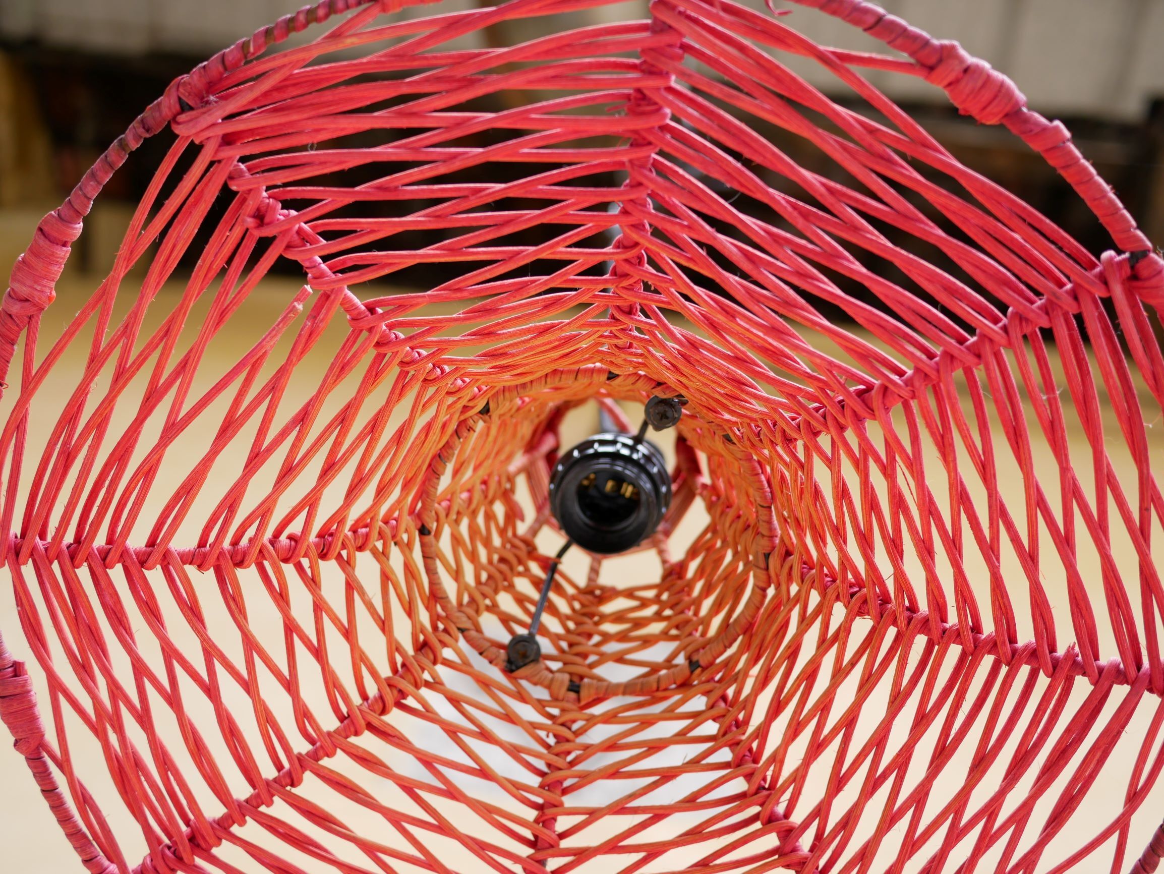 Vintage tulip hanging lamp in rattan