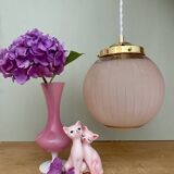 Vintage art deco globe pendant light in pink and gold granite glass