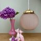 Vintage art deco globe pendant light in pink and gold granite glass