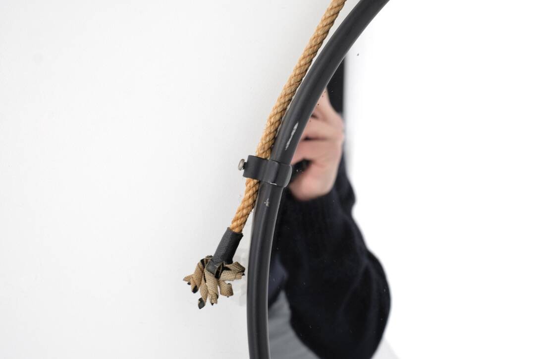 Vintage round steel mirror, Italy, 1970s.