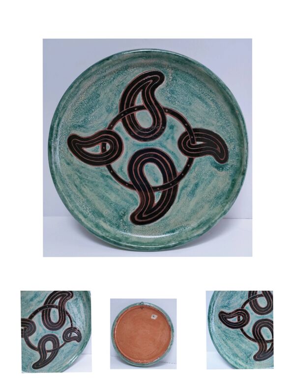 assiette plate terre cuite émaillée vintage signée