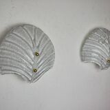Pair of XL shell wall lights, frosted Murano glass, Italy, 1980