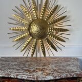 Large golden hammered metal sun wall light with a diameter of 90 cm from the year