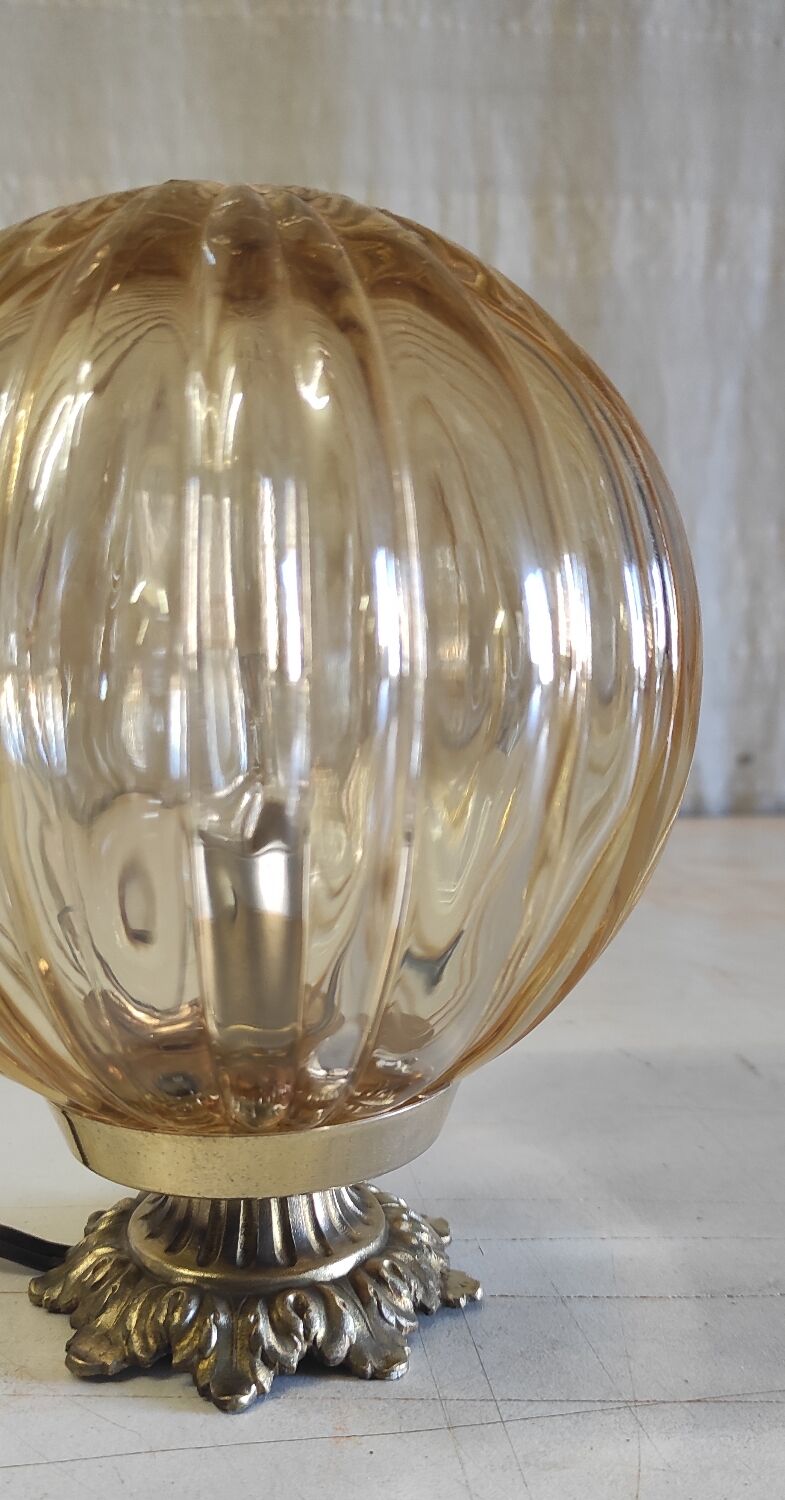Table lamp with amber glass globe - mid 20th century