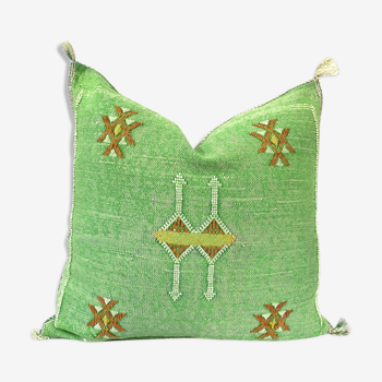 Handmade Moroccan Silk PillowCase Cactus Sabra - Green