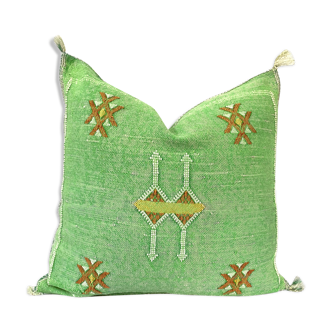 Taie d'oreiller marocaine en soie Cactus Sabra faite à la main - Vert