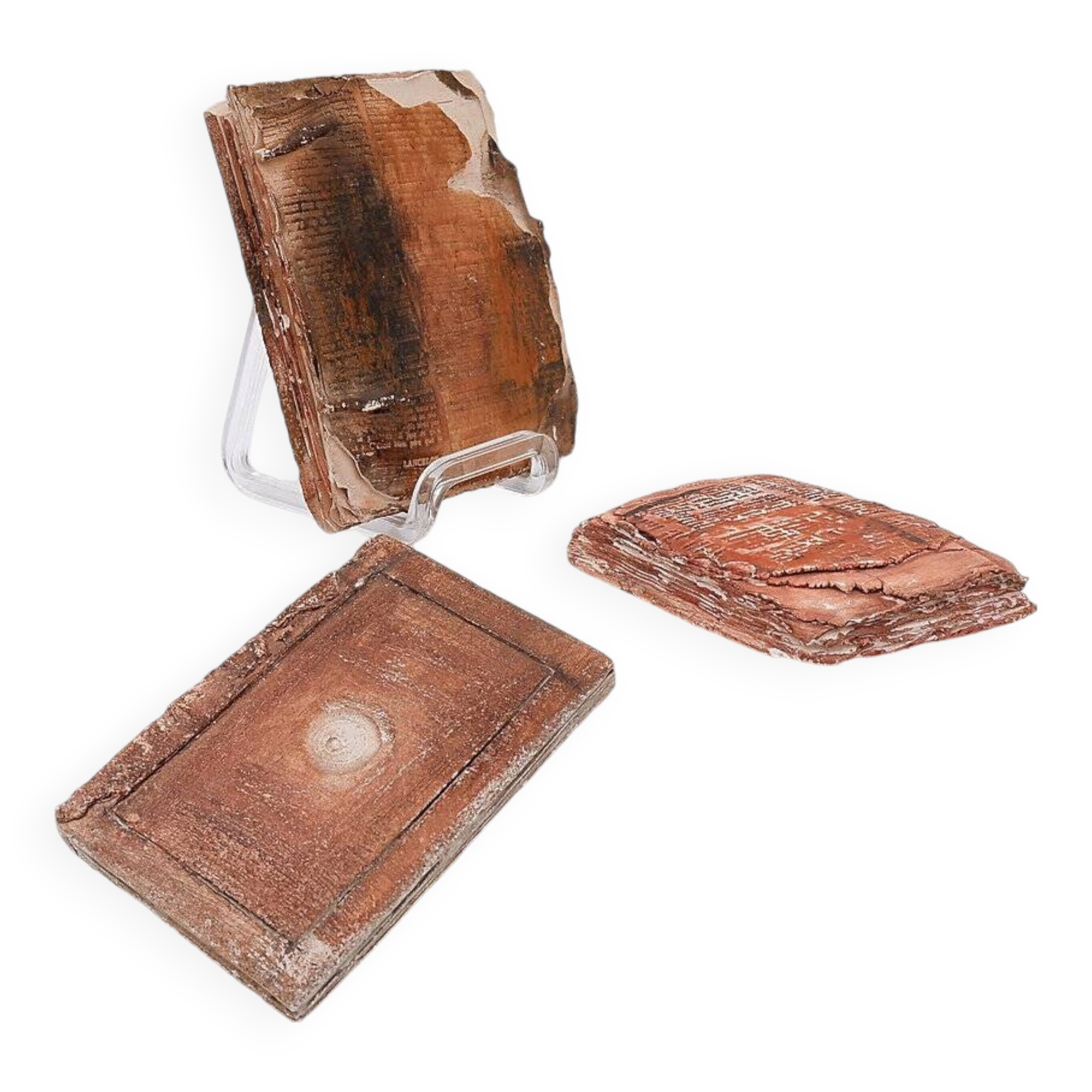 Set of 3 terracotta Books "Fond d'Atelier" N.Lebrun - Belgium 1980s