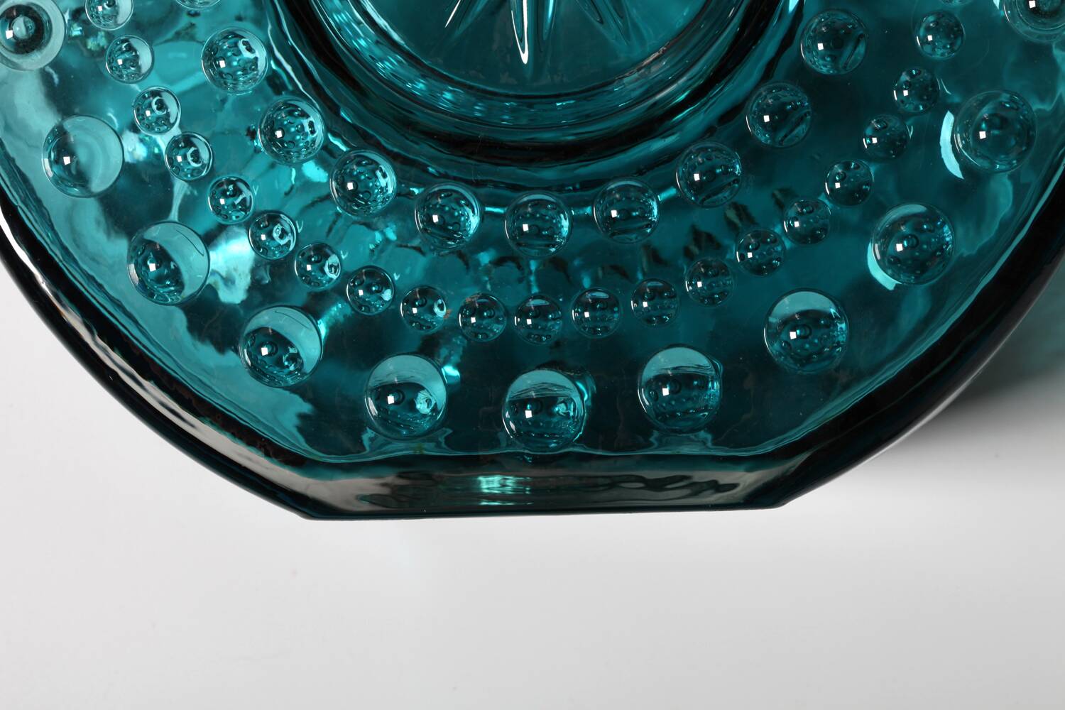 Vintage Teal Blue Glass Vase: Mid-Century Modern Sunburst Design / 1969