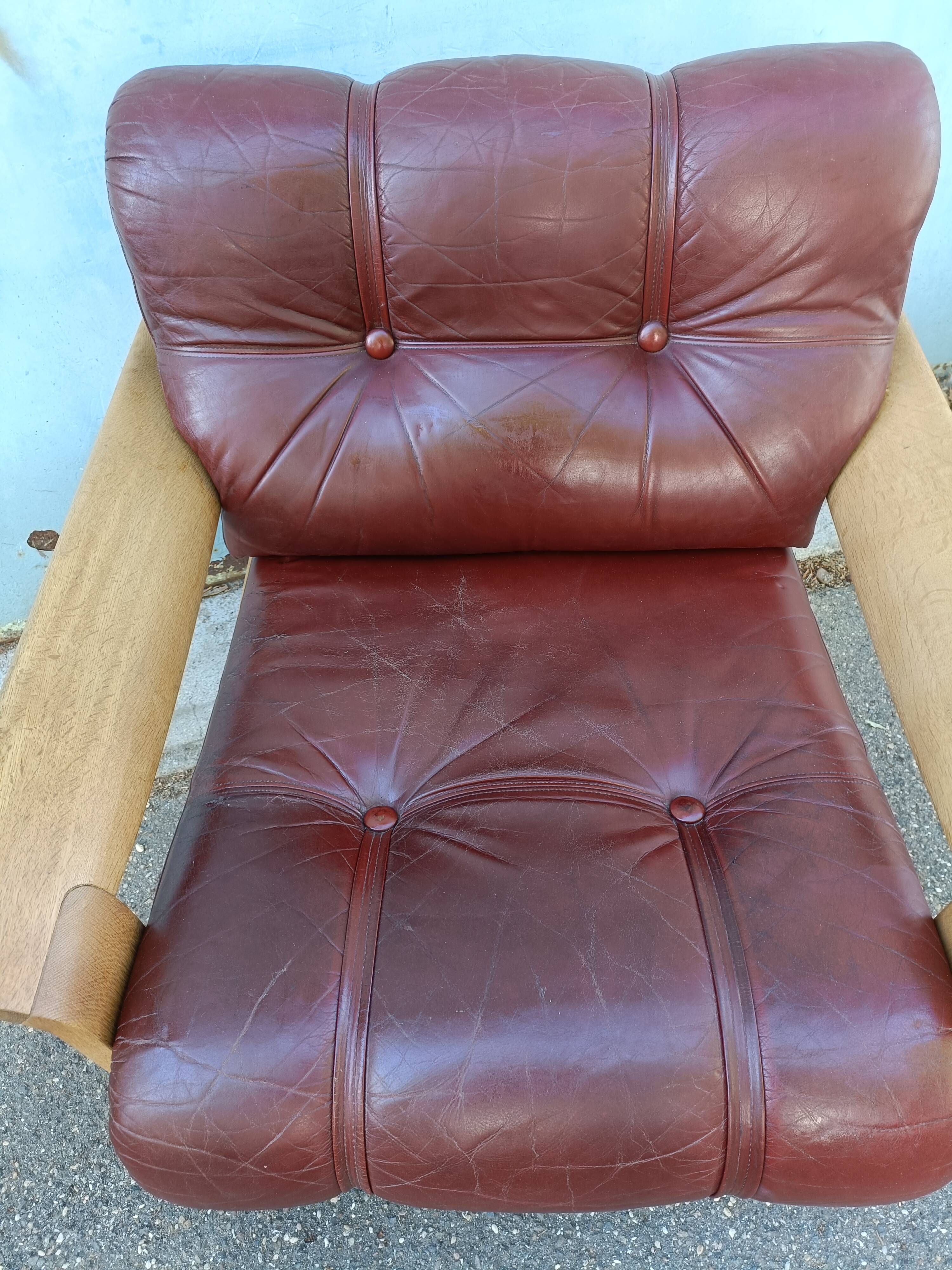 Danish vintage armchair light oak and leather.