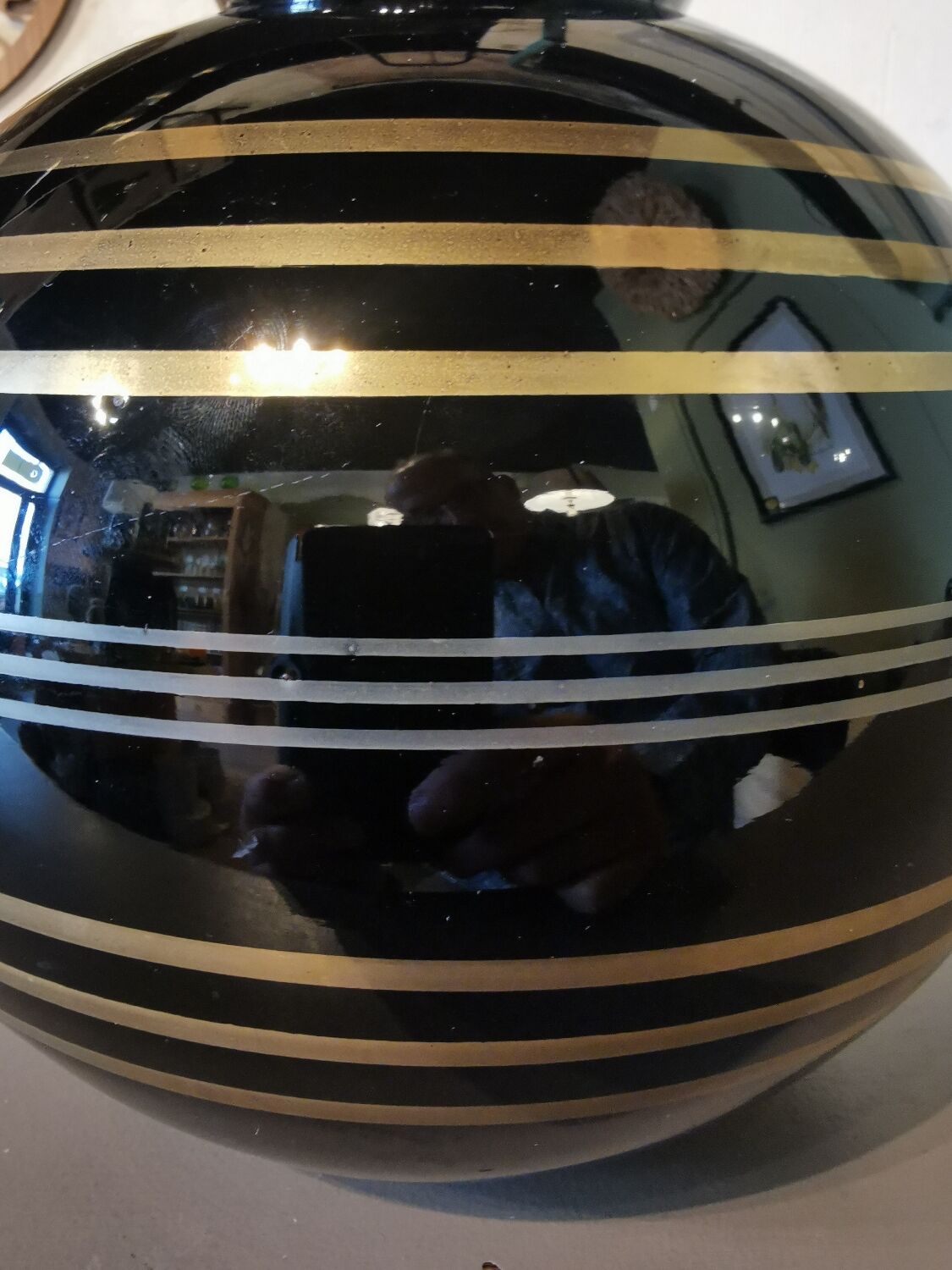 Art deco ball vase in black glass